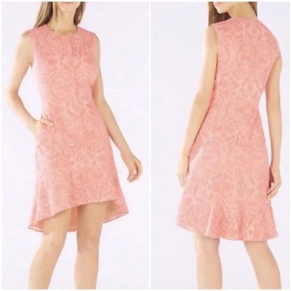 BCBGMaxAzria Pink Patterned High Low Dress, US4